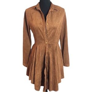 Willa faux suede fit flare peplum button front top
